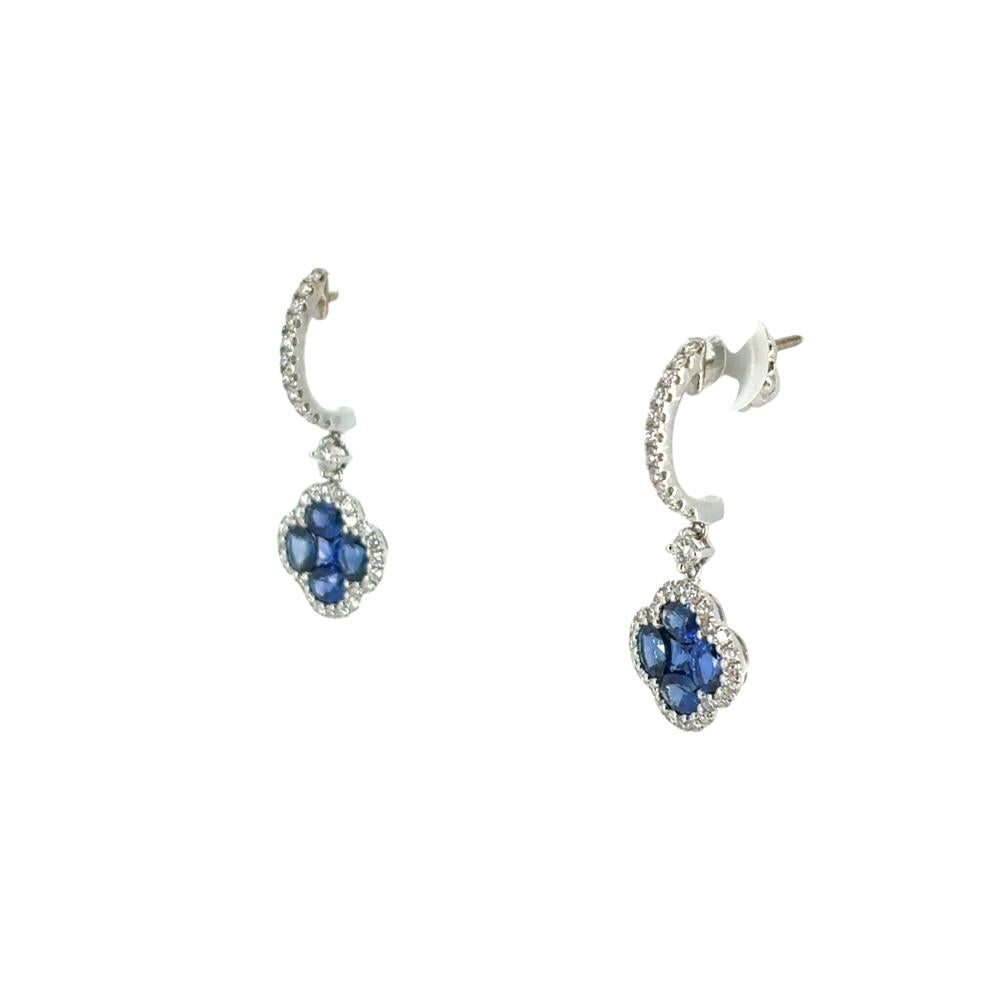 18k White Gold 1.94ctw Sapphire Clover Dangle Earrings For Sale 3