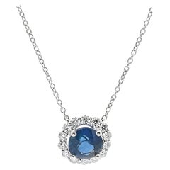 Collier en or blanc 18K avec pendentif diamant 1,95 ct et saphir rond 1,95 ct