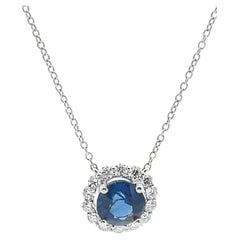 18K White Gold 1.95 Ct Diamond Pendant Necklace with 1.95 Ct Round Sapphire