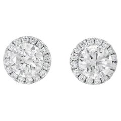 Orecchini con diamanti tondi brillanti naturali in oro bianco 18 carati da 1,95 ct.