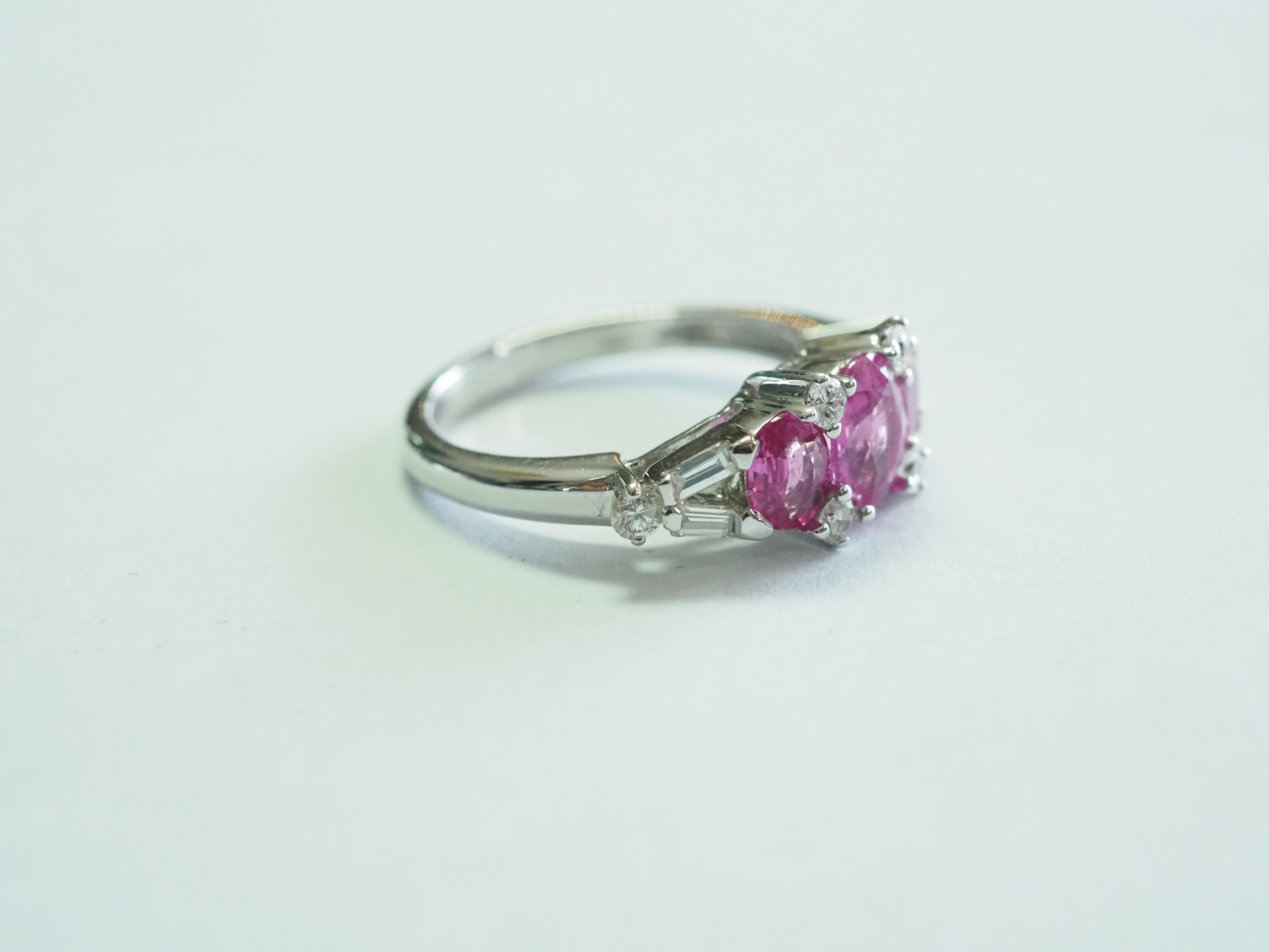 18K White Gold 1.96ct Pink Sapphire & 0.30ct Diamond Three Stone Ring In New Condition In เกาะสมุย, TH
