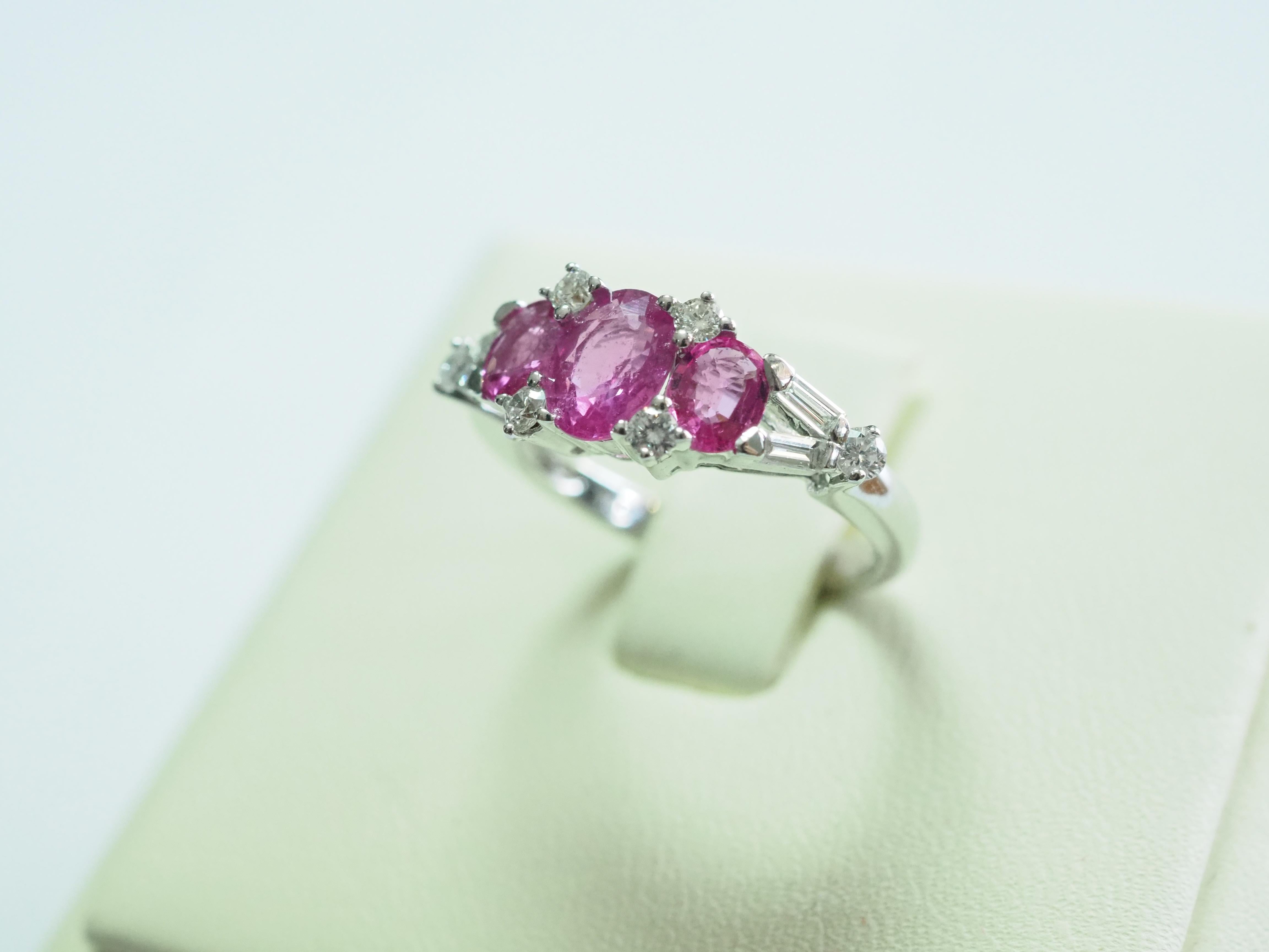 18K White Gold 1.96ct Pink Sapphire & 0.30ct Diamond Three Stone Ring 1