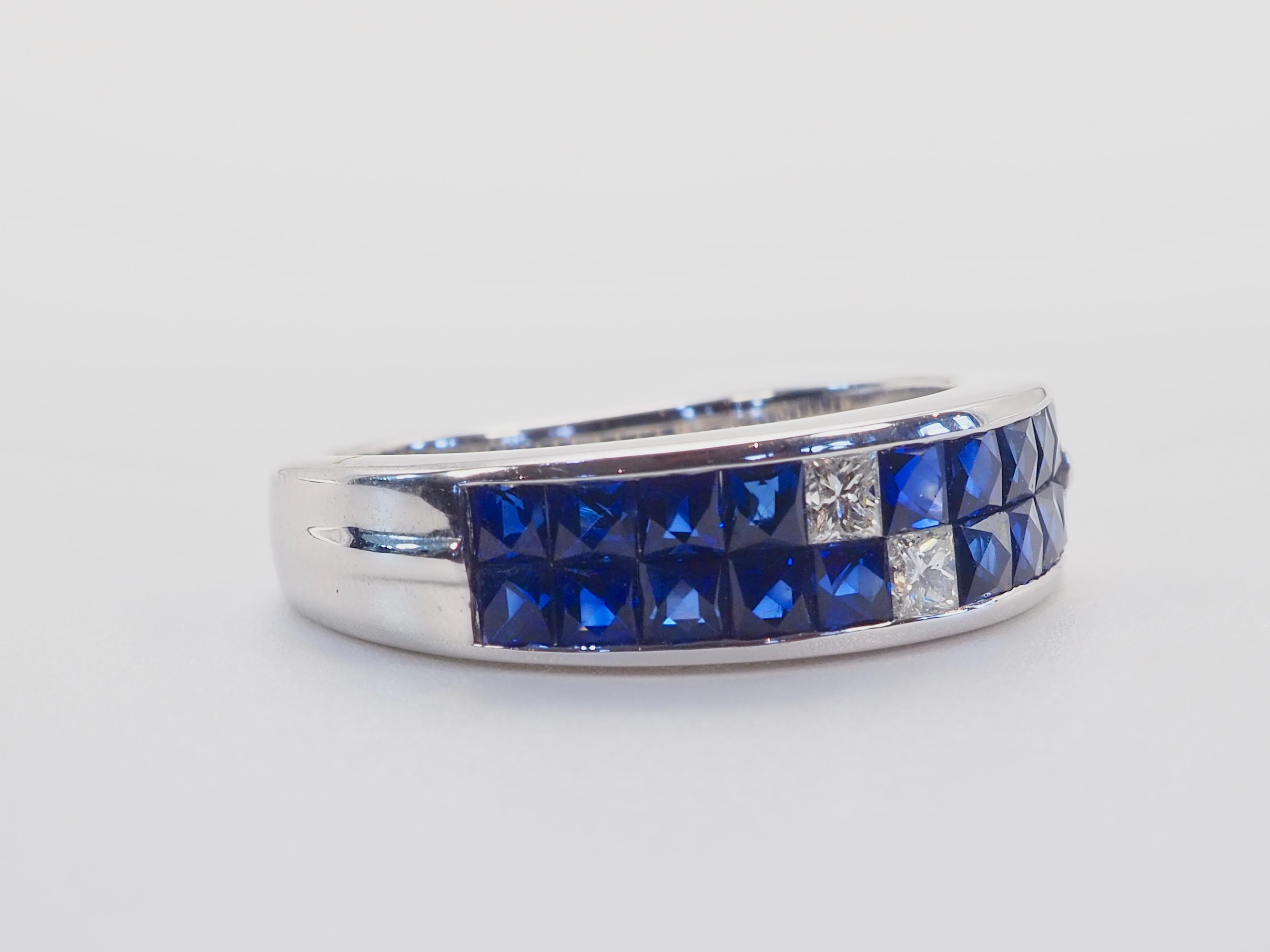 Bague invisible en or blanc 18 carats 1,96 saphir bleu quadrillé et 0,16 diamant Neuf - En vente à เกาะสมุย, TH