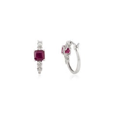 18K White Gold 1.9Ct Red Ruby
Diamond Huggie Earrings for Women Fine Jewelry