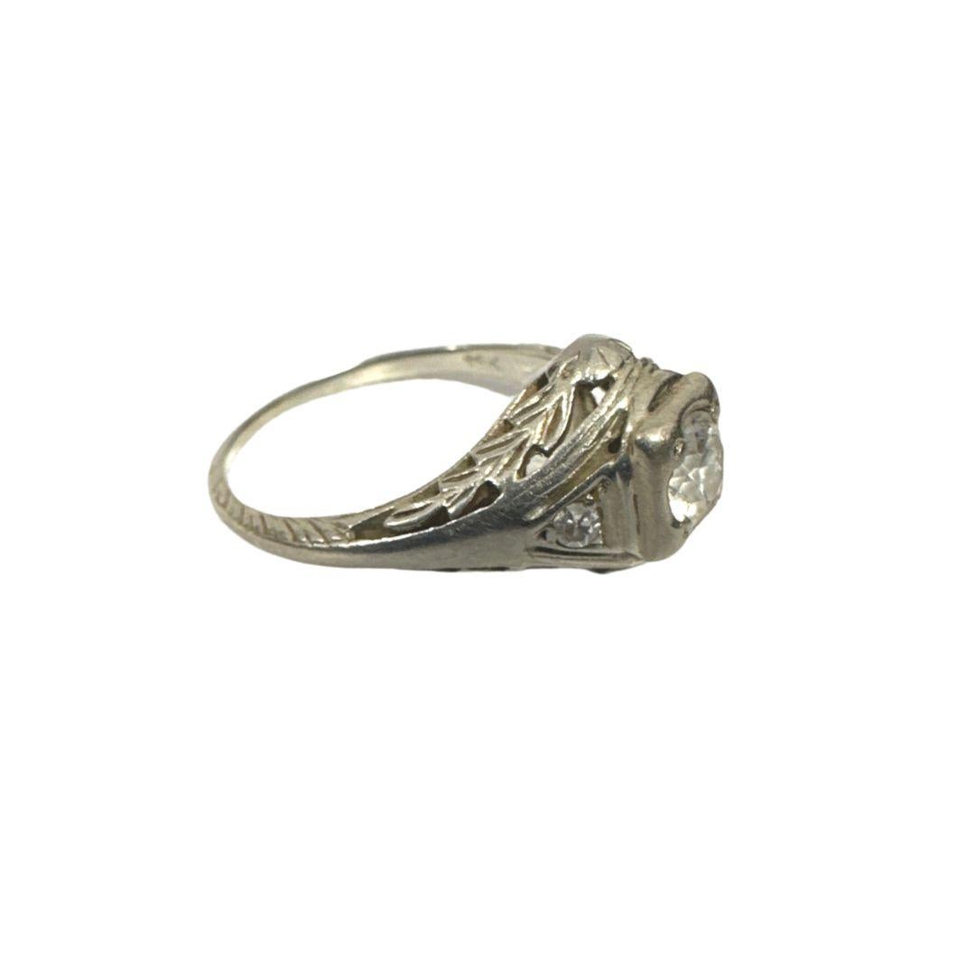 18K White Gold 19th Century Diamond Antique Ring in Size 5 For Sale