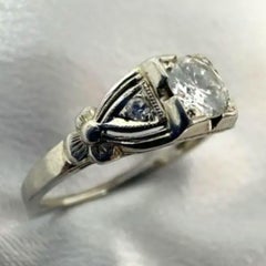 18K White Gold 19th Century Victorian brilliant cut cocktail Diamond Ring Size 6