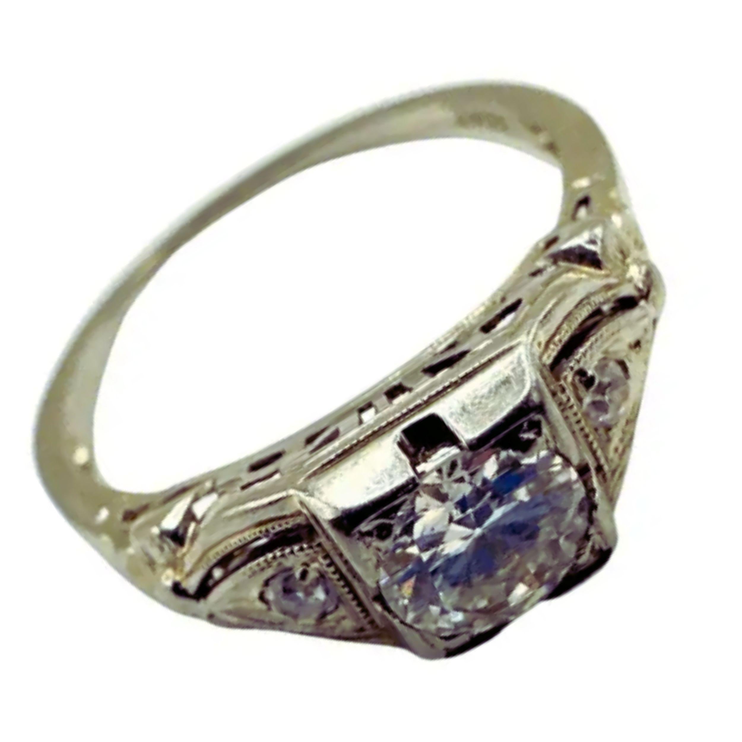 Or blanc 18K Bague victorienne du 19ème siècle à diamant cocktail taille brillant Taille 6 en vente 6
