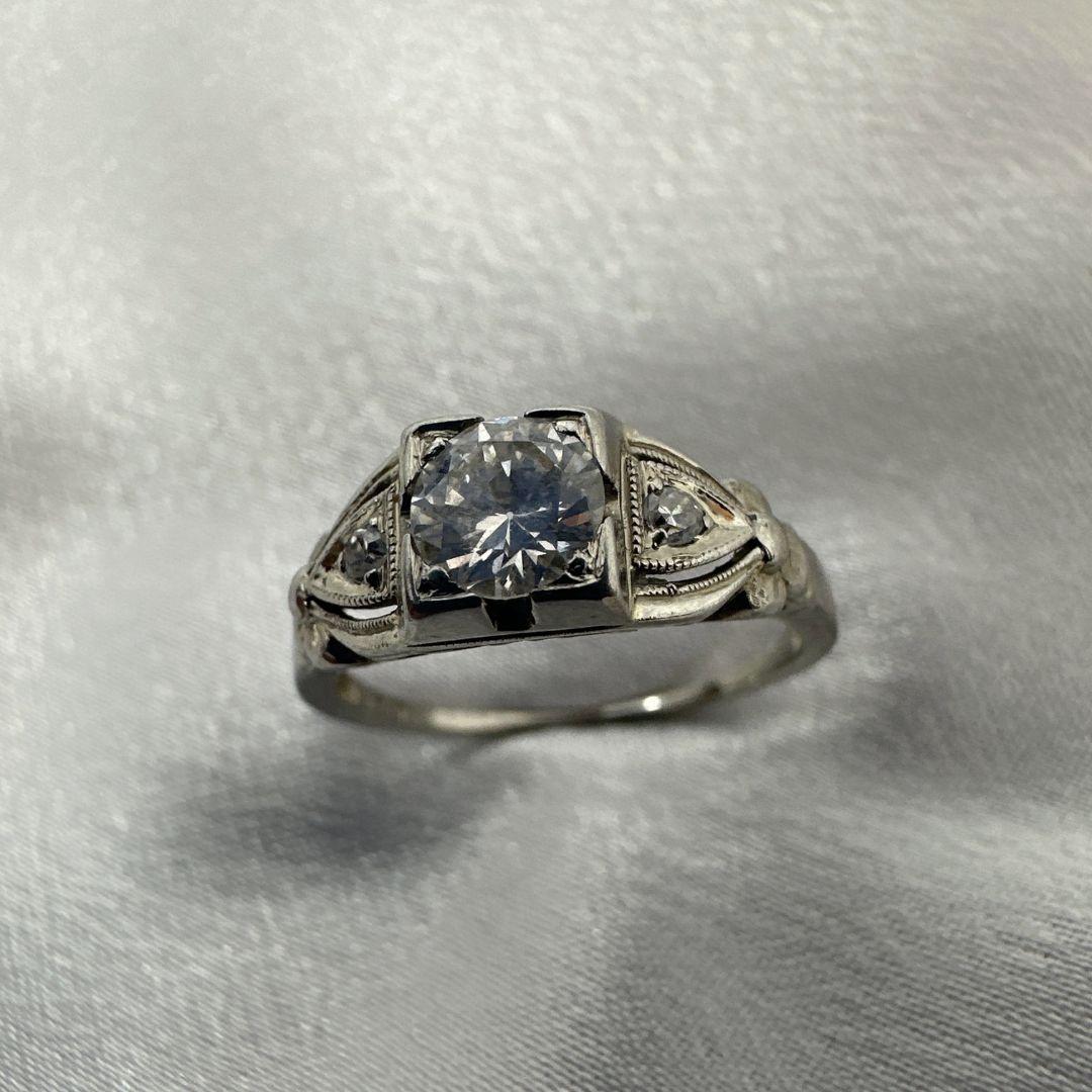 Women's or Men's 18K White Gold 19th Century Victorian brilliant cut cocktail Diamond Ring Size 6 For Sale