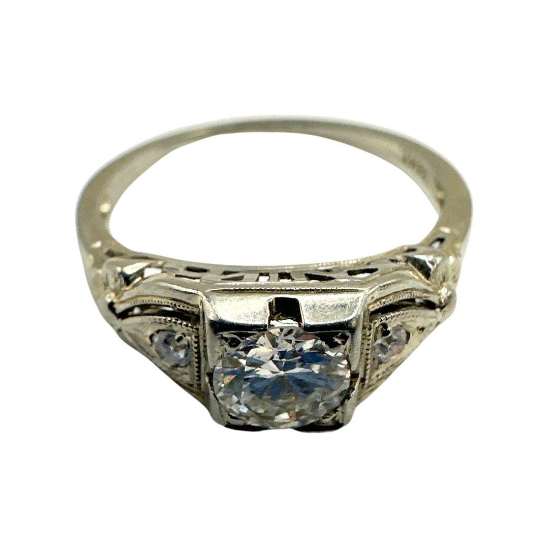 18K White Gold 19th Century Victorian brilliant cut cocktail Diamond Ring Size 6 For Sale 1