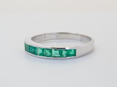 18K White Gold 1ct Squared Vivid Emerald Fine Vintage Band Ring