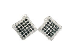 18k White Gold 1ctw Black & White Diamond Flared Lozenge Shape Drop Earrings