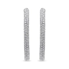 18K White Gold 2 1/3 Cttw Pave Set Diamond Semi Eternity Leverback Hoop Earrings
