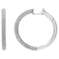 18K White Gold 2 1/3 Cttw Pave Set Diamond Semi Eternity Leverback Hoop Earrings