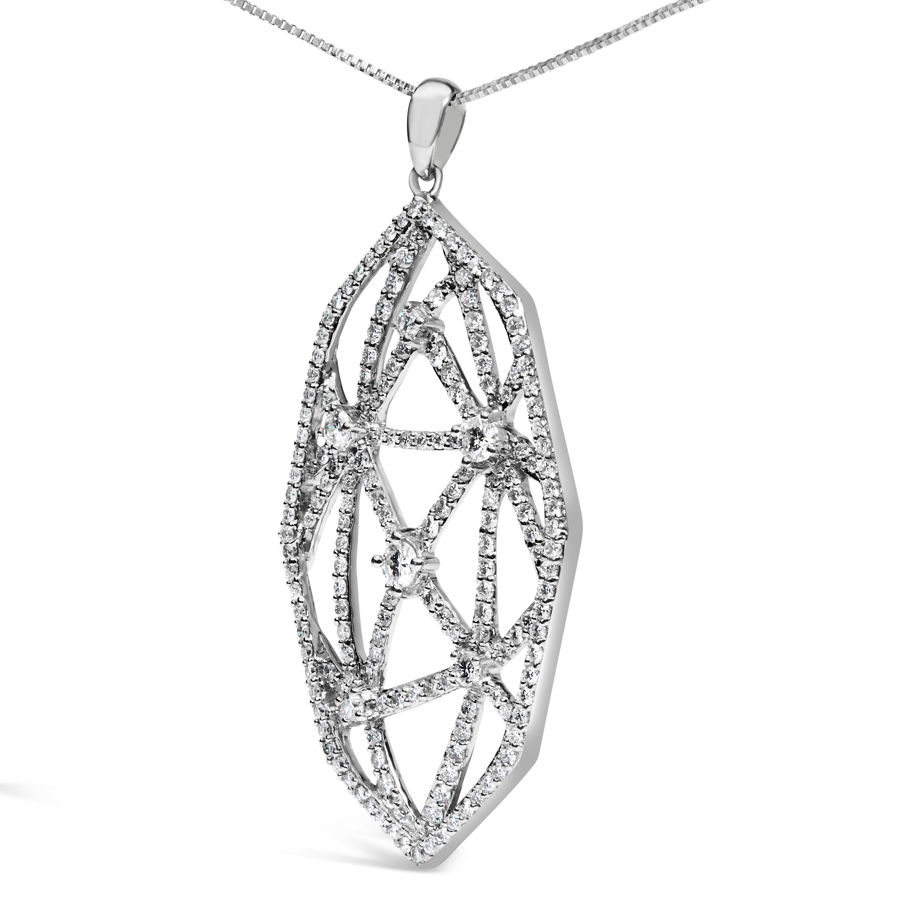 Modern 18K White Gold 2 1/4 Cttw Diamond Geometric Open Work Pendant Necklace For Sale