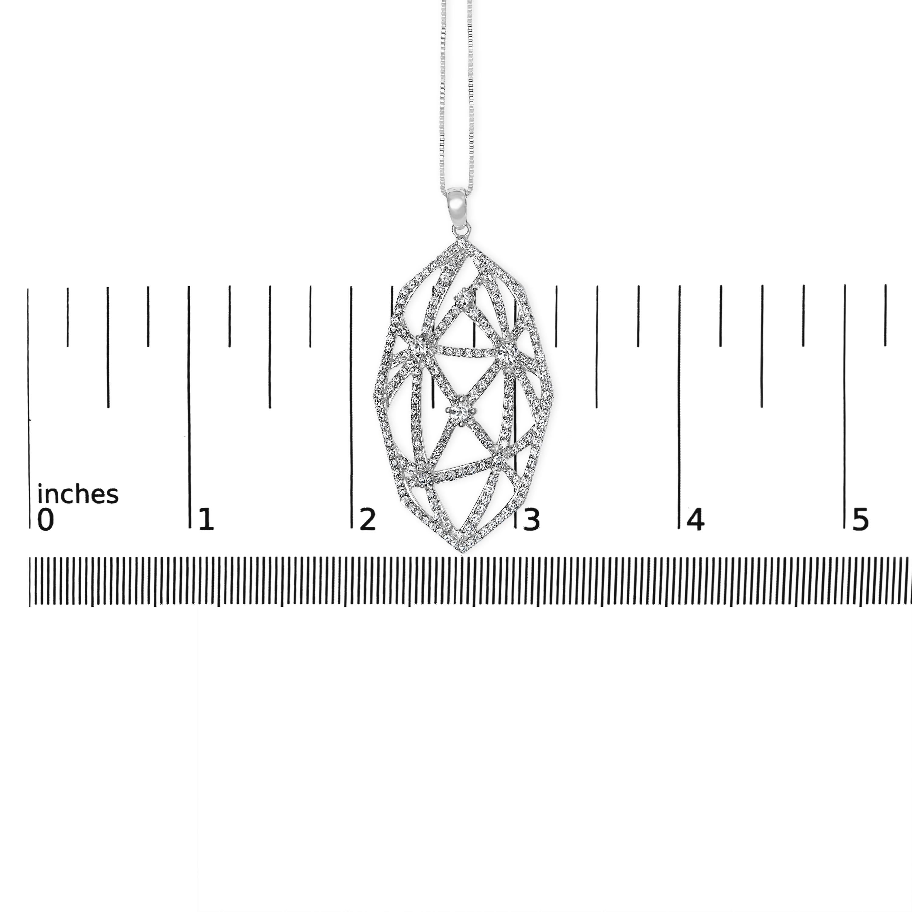Round Cut 18K White Gold 2 1/4 Cttw Diamond Geometric Open Work Pendant Necklace For Sale