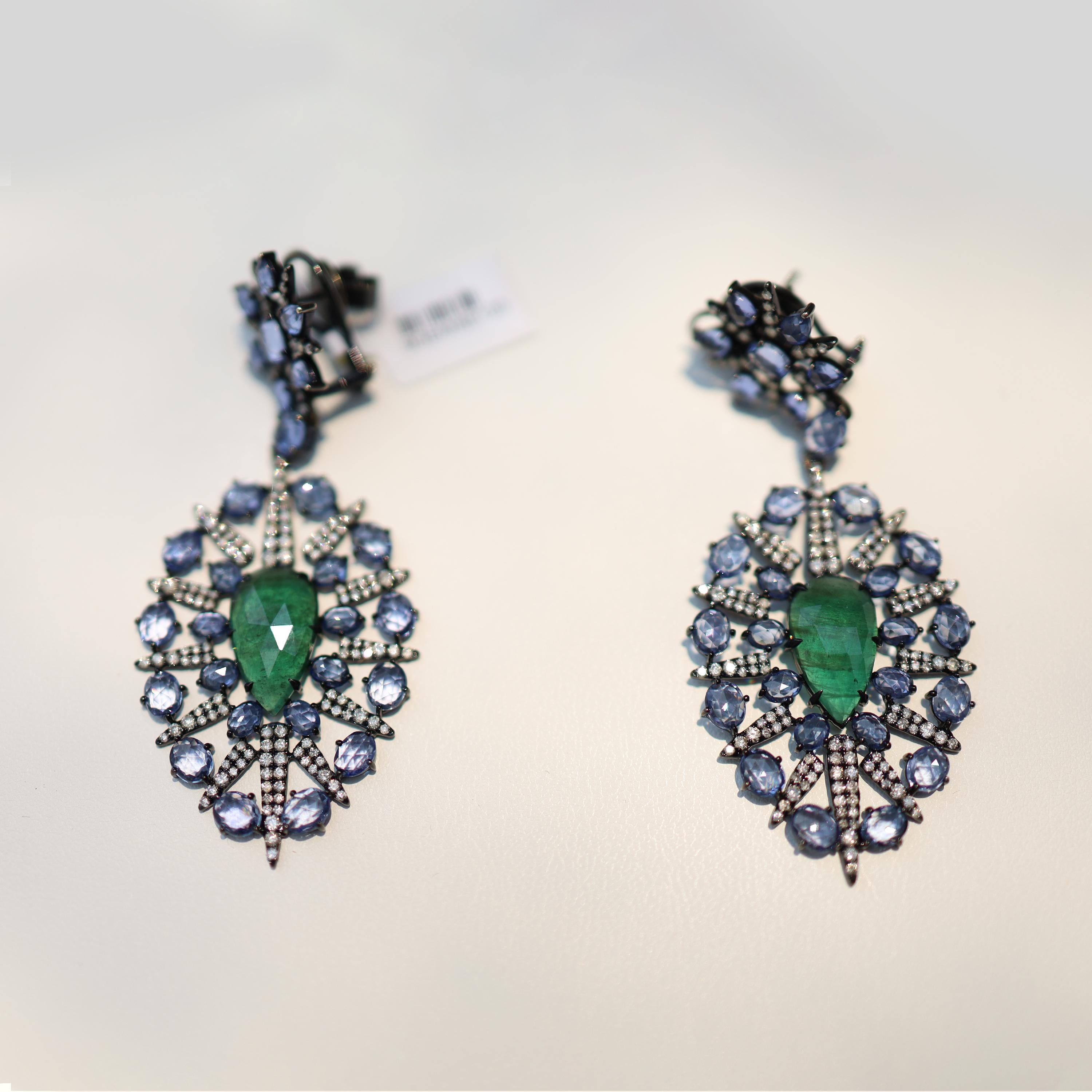 TGW 23.99K Karat 56 0.278K Karat of Sapphires 2 2.88K Karat Emerald Drop Earrings