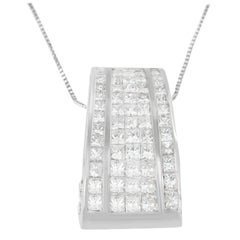18k White Gold 2 4/5 Cttw Princess and Round Cut Banded Diamond Pendant Necklace