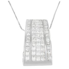 Collier pendentif en or blanc 18 carats avec diamants taille princesse et rond 2 4/5 carats poids total