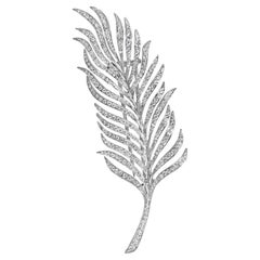 18K White Gold 2 7/8 Cttw Diamond Feather Brooch Pin