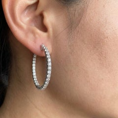 18K White Gold 2 Carat Diamond Hoop Earrings
