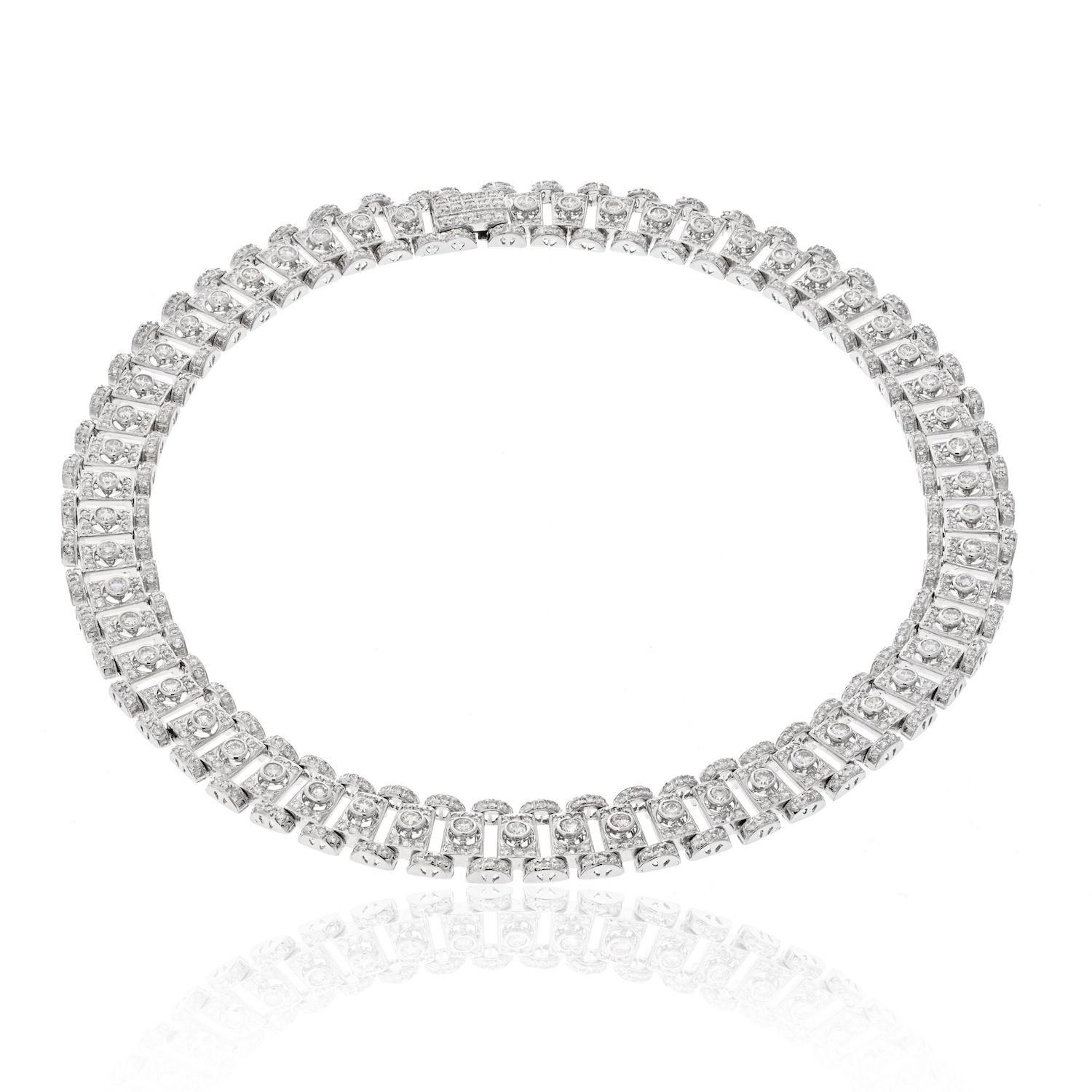 Modern 18K White Gold 20 Carat Diamond Collar Necklace