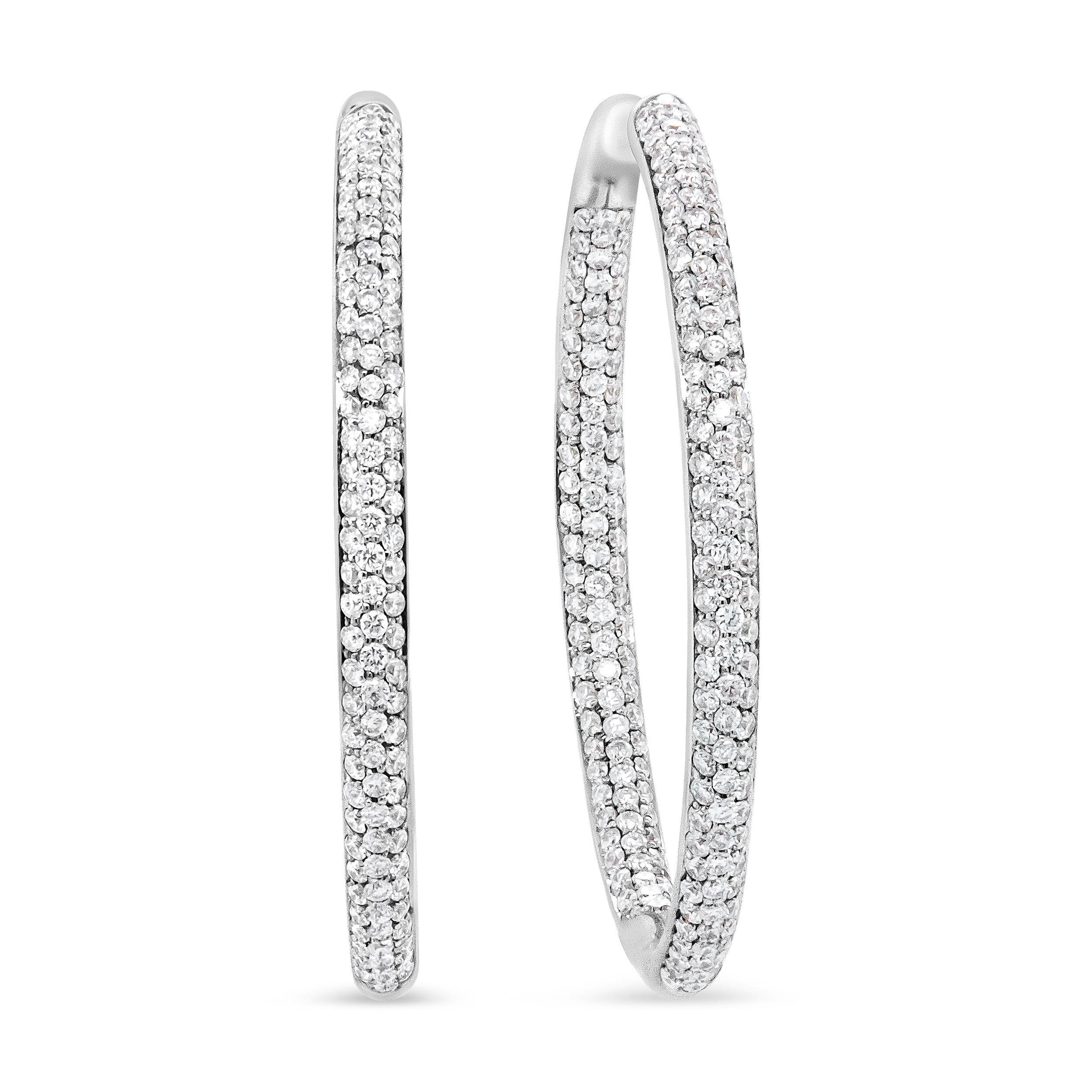 Contemporary 18K White Gold 2.0 Carat Round-Cut Diamond Inner-Outer Hoop Earrings For Sale