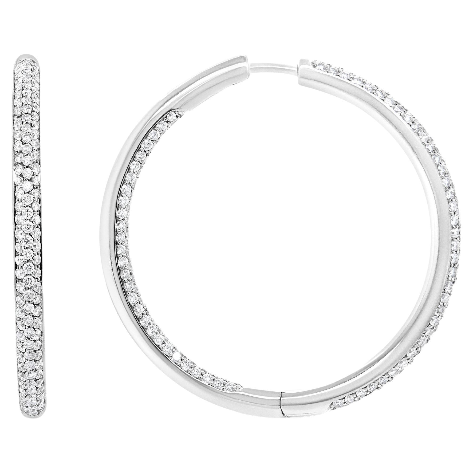 18K White Gold 2.0 Carat Round-Cut Diamond Inner-Outer Hoop Earrings For Sale