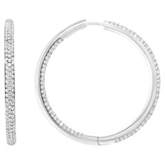 18K White Gold 2.0 Carat Round-Cut Diamond Inner-Outer Hoop Earrings