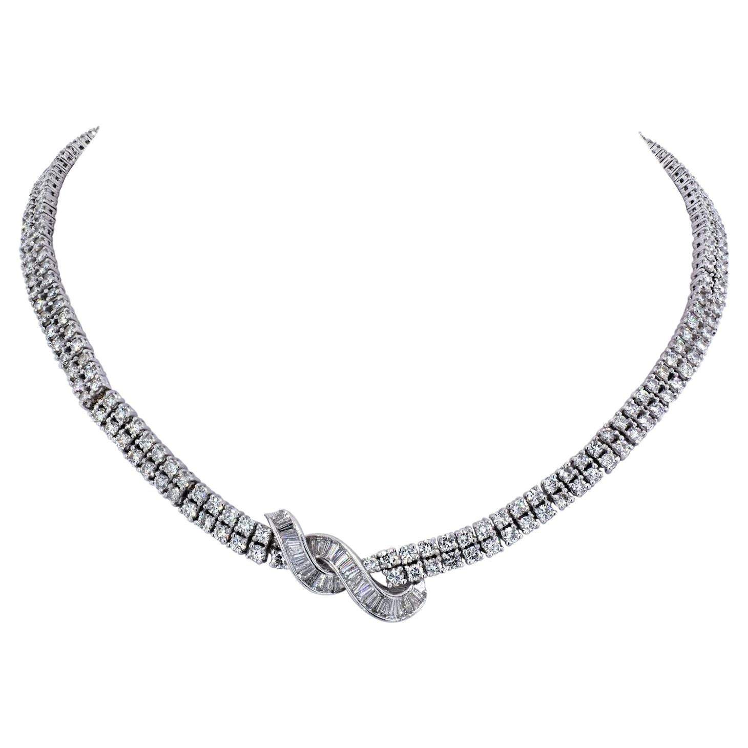 18k White Gold 20 Carat Round Cut Diamond Tennis Necklace