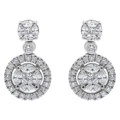 18 Karat Weißgold 2,0 Karat Gesamtkaratgewicht runder Diamant-Komposit Halo-Ohrstecker