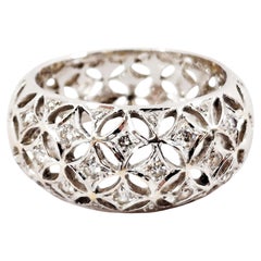 Anello a cupola in oro bianco 18k e diamanti da 0,20 carati con disegno a reticolo, misura 6,5