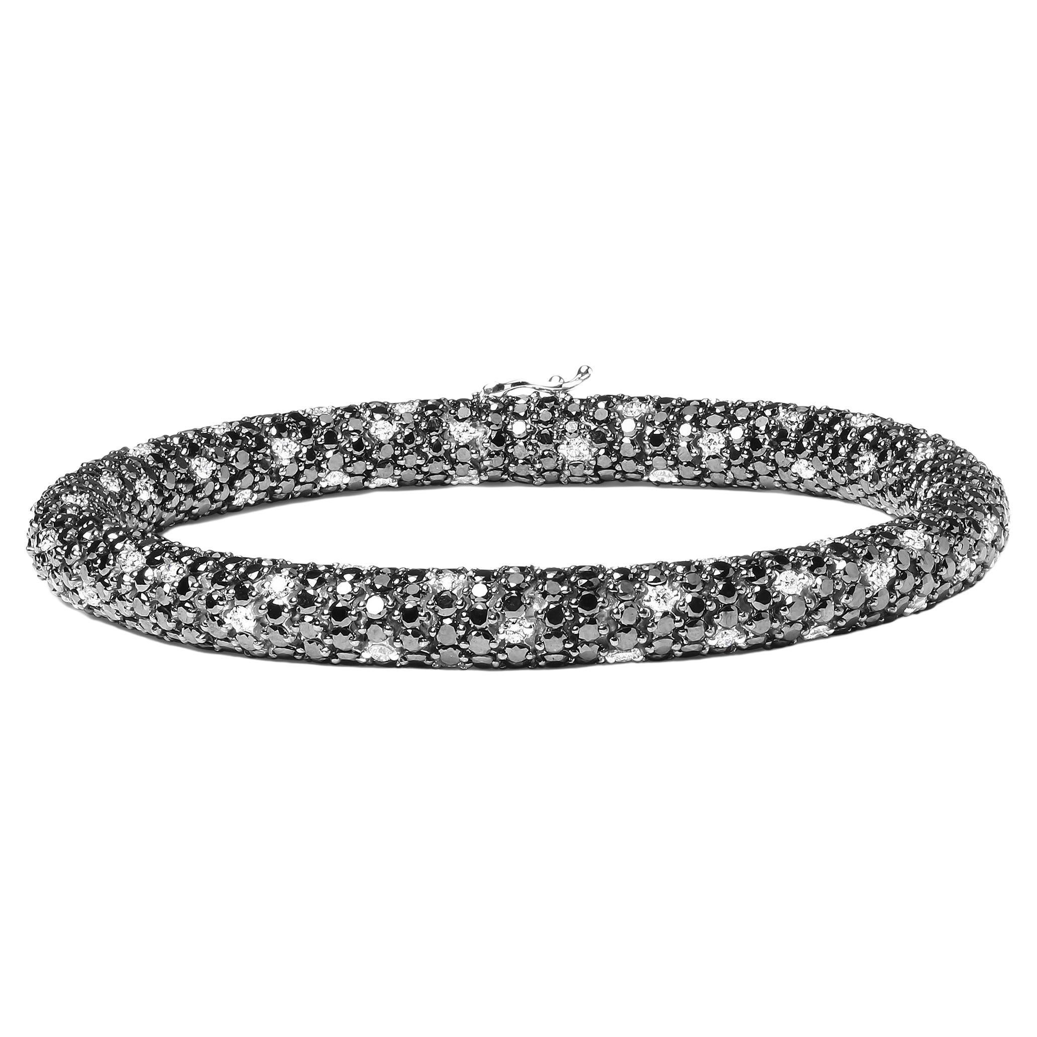 18K White Gold 20.0 Ct Black & White Diamond Eternity Snake Skin Tennis Bracelet