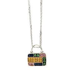 18k White Gold 2.00ctw Multi-Color Sapphire Pavé Purse Pendant Necklace