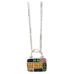 18k White Gold 2.00ctw Multi-Color Sapphire Pavé Purse Pendant Necklace