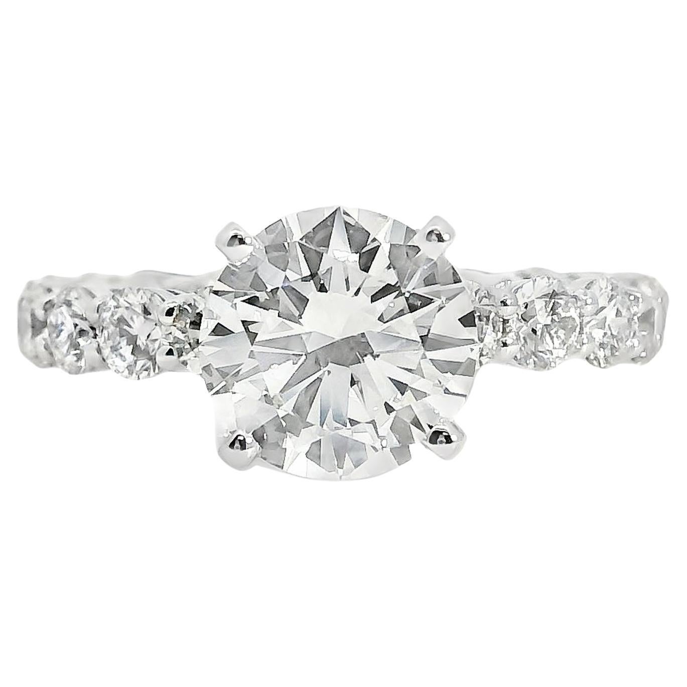 Bague de fiançailles en or blanc 18k 2.02ct Round Brilliant Natural Diamond