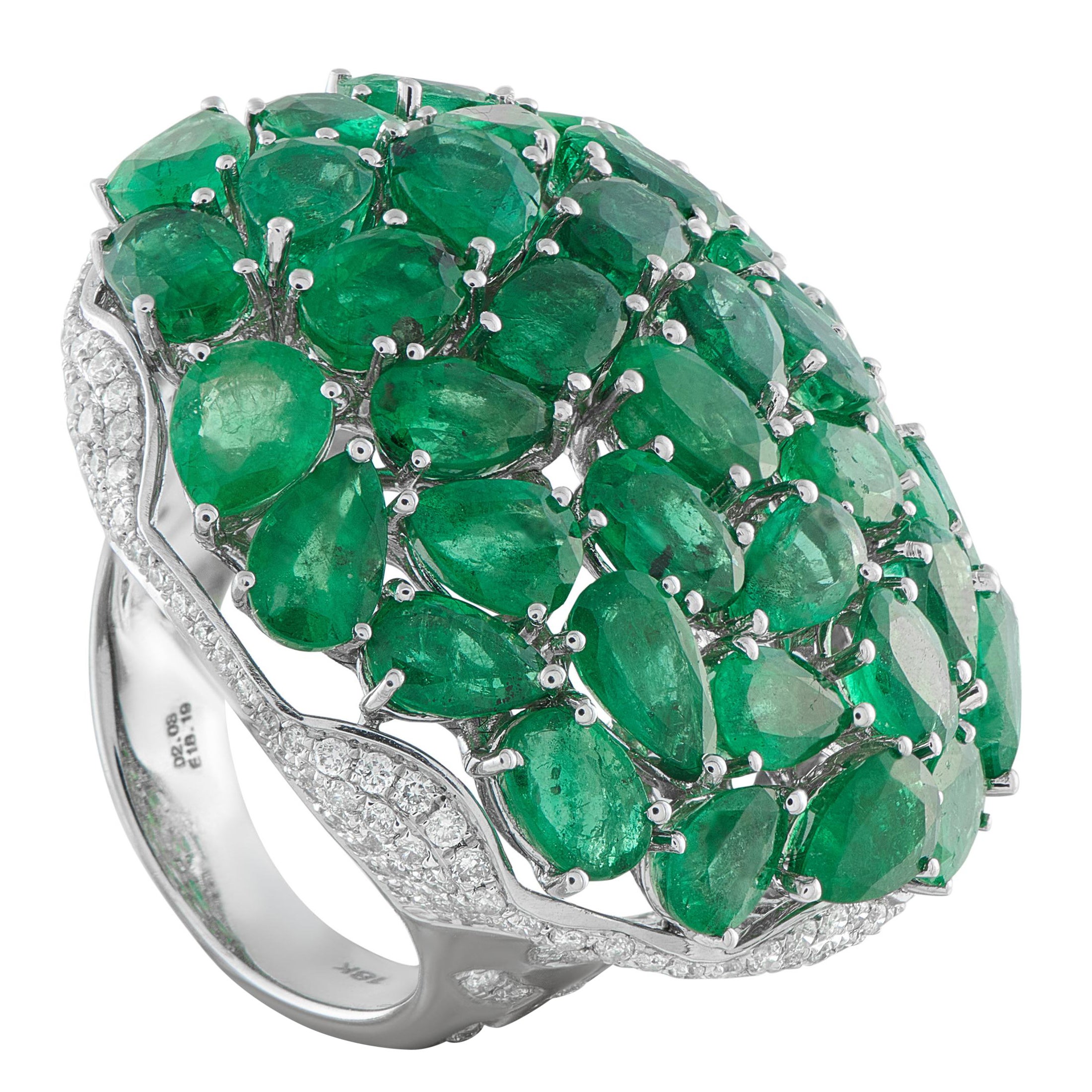 18K White Gold 2.03ct Diamond and Emerald Ring MF12-110425 en venta