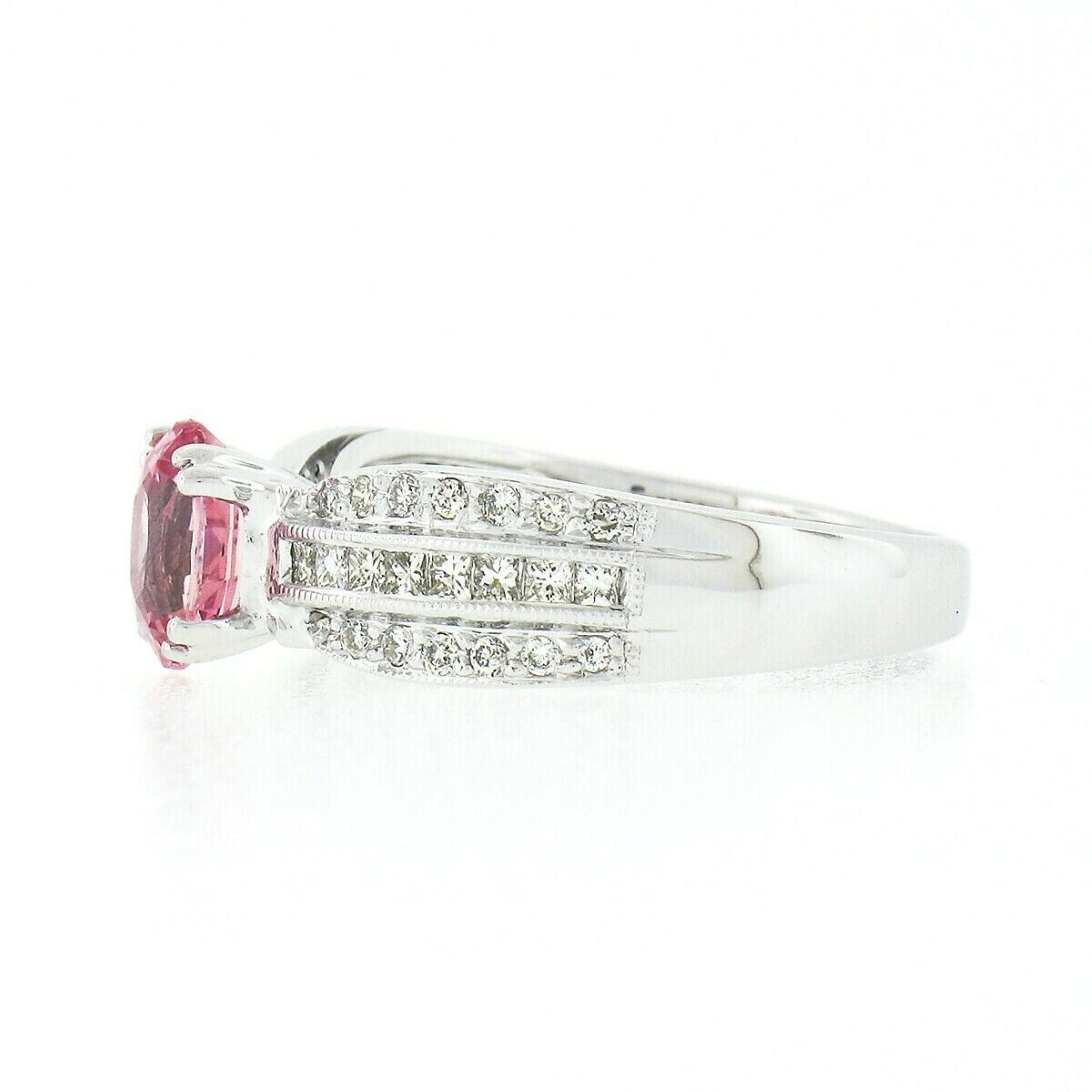 18k White Gold 2.06ctw Oval GIA No Heat Pink Sapphire & Princess Diamond Ring In Excellent Condition In Montclair, NJ