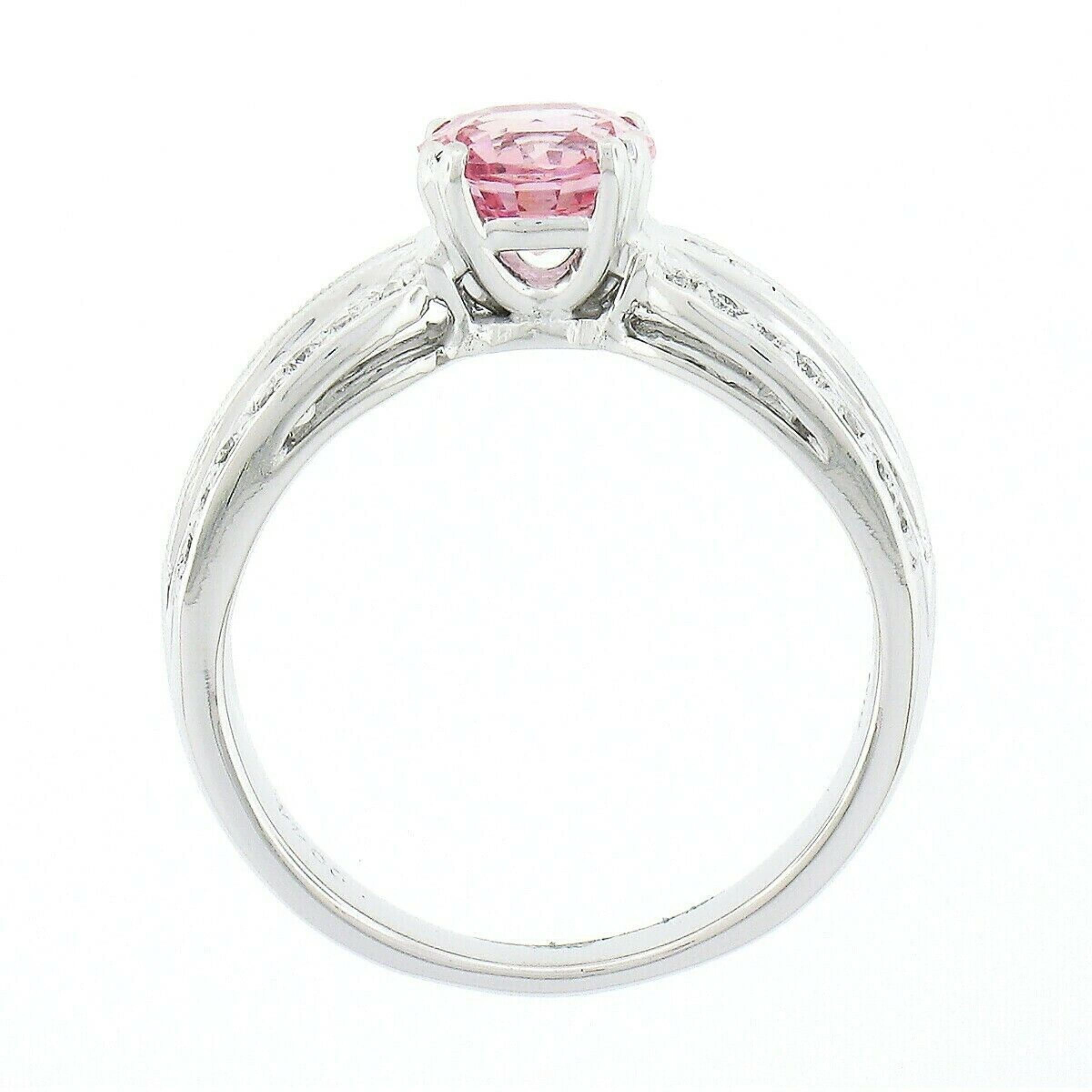 18k White Gold 2.06ctw Oval GIA No Heat Pink Sapphire & Princess Diamond Ring 1