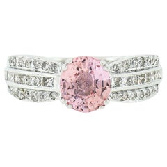 18k White Gold 2.06ctw Oval GIA No Heat Pink Sapphire & Princess Diamond Ring