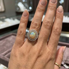 18K White Gold 2.07ct Opal Double Halo Cocktail Ring with Diamonds