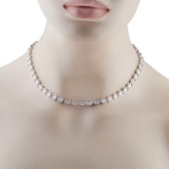 18K White Gold 20.8 ct Diamond Oval Link Necklace ANK-19342