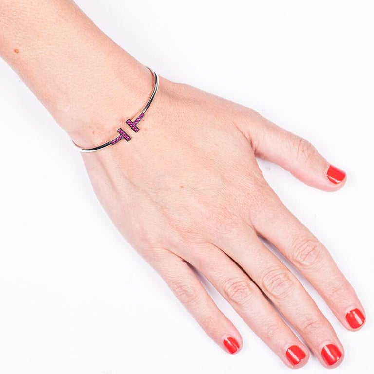 18K White Gold Ruby T Wire Cuff Bracelet