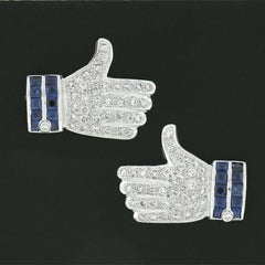 18k White Gold 2.0ctw Sapphire & Diamond Thumbs Up "Like" Statement Earrings