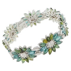 Pulsera de oro blanco de 18 quilates, 2,10 quilates de diamantes y turmalina MF27-012826