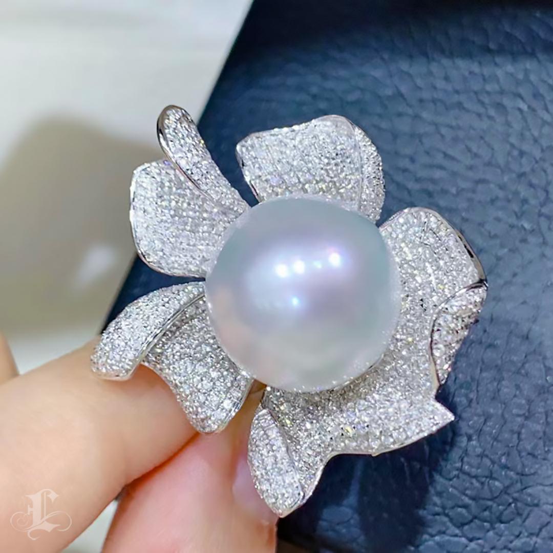 【Vine Symphony】Convertible Blooming Aurora South Sea Pearl Ring Pendant Brooch For Sale 2
