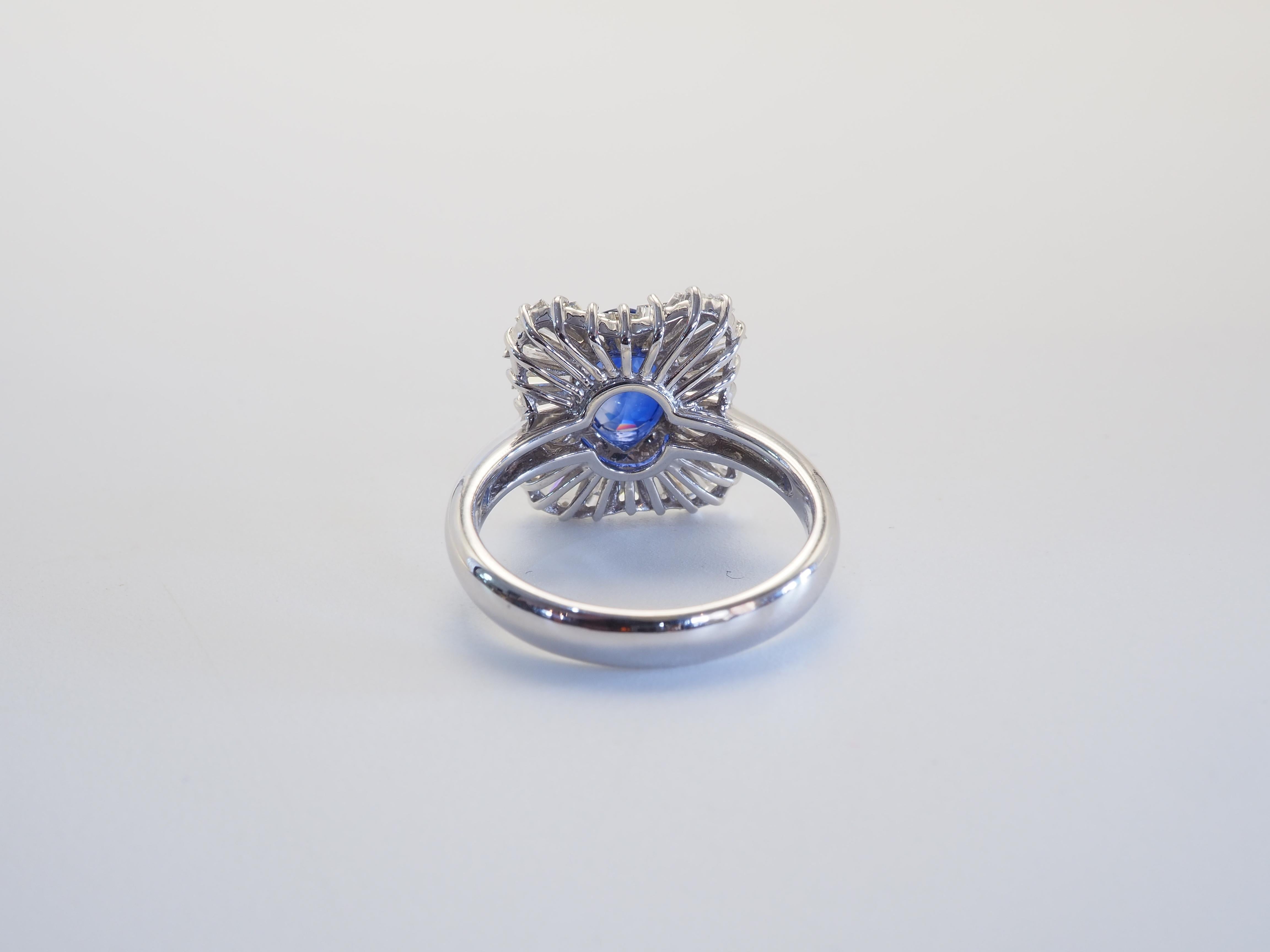 Oval Cut 18K White Gold 2.10ctw Blue Sapphire & 1.35ctw Diamond Ballerina Ring For Sale