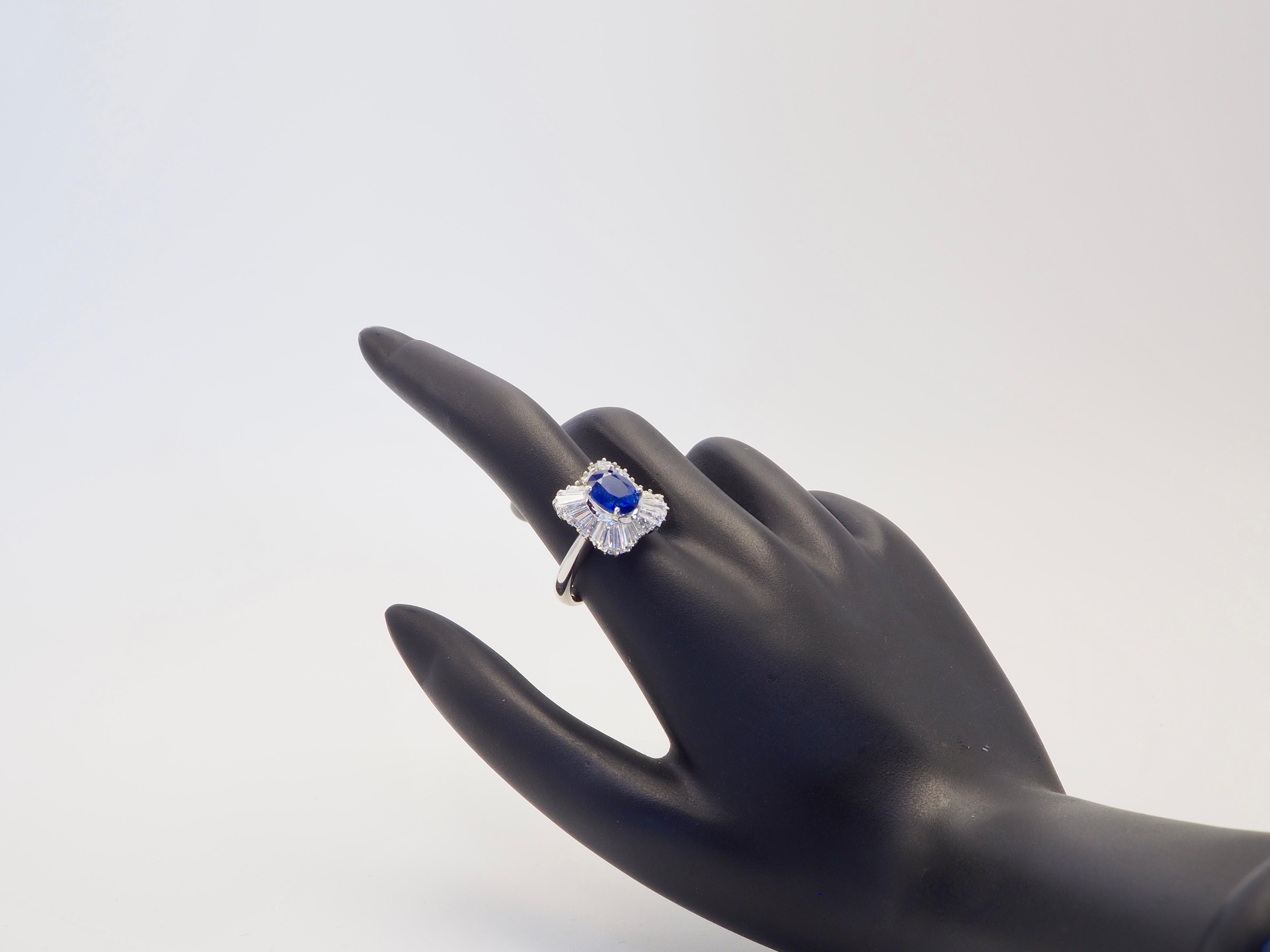 18K White Gold 2.10ctw Blue Sapphire & 1.35ctw Diamond Ballerina Ring For Sale 1