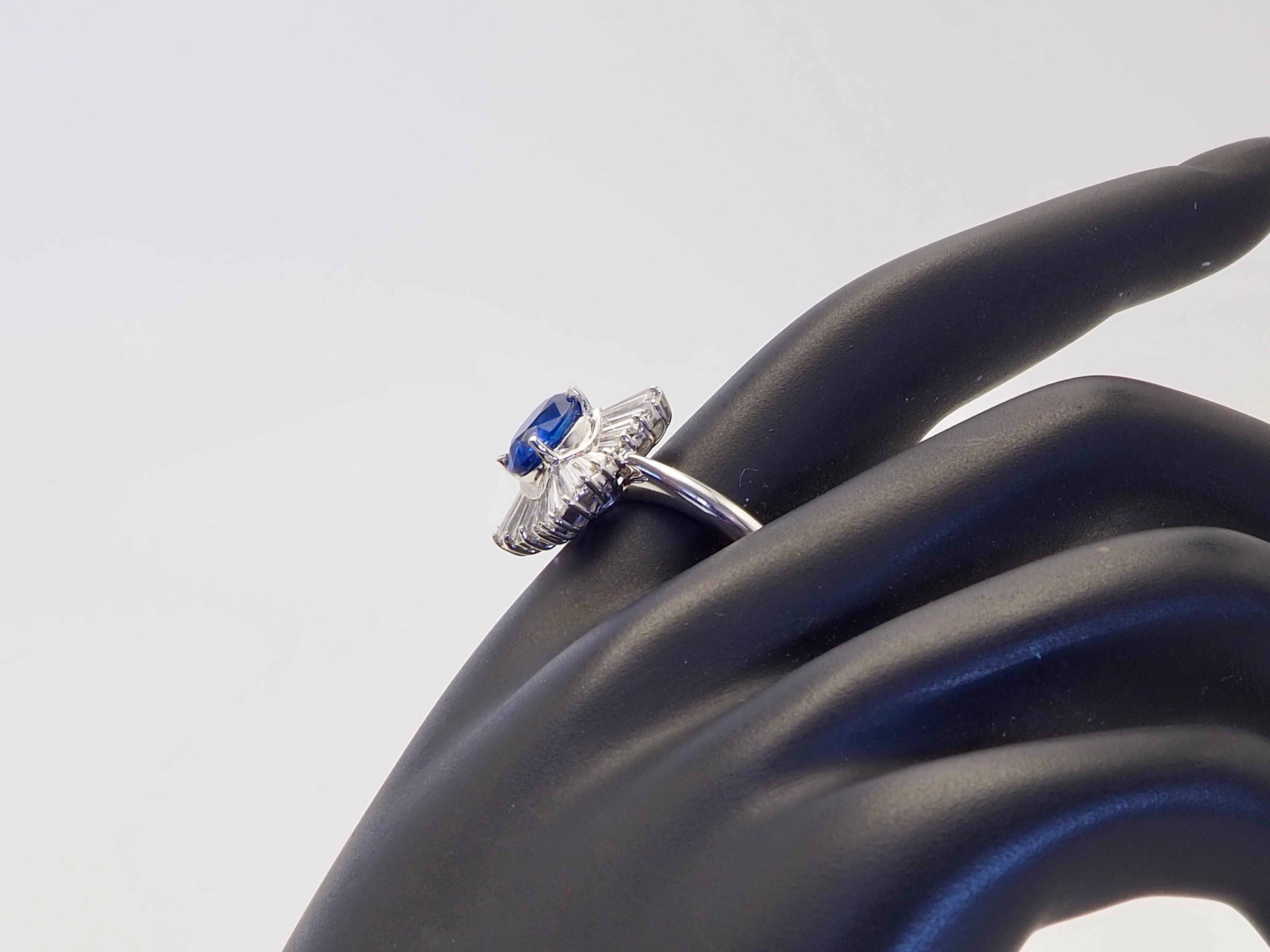 18K White Gold 2.10ctw Blue Sapphire & 1.35ctw Diamond Ballerina Ring For Sale 3