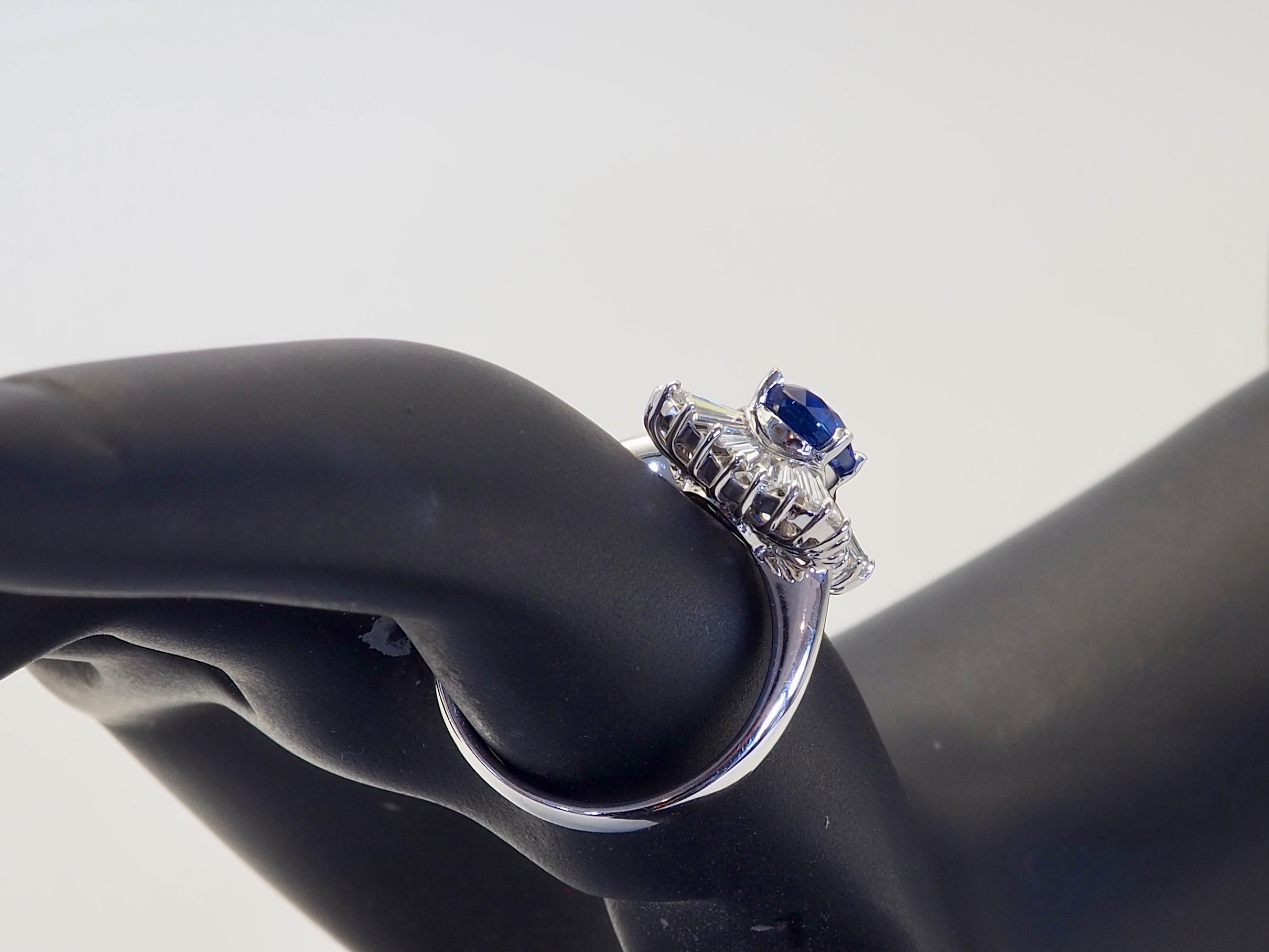 18K White Gold 2.10ctw Blue Sapphire & 1.35ctw Diamond Ballerina Ring For Sale 4