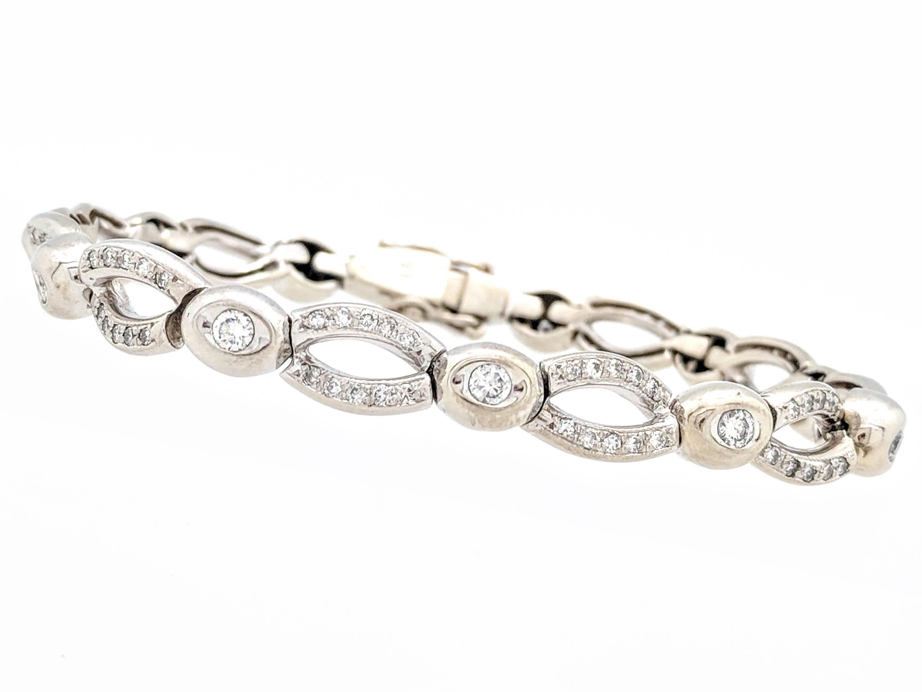 Ladies 18k White Gold 2.10CTW Diamond Tennis Bracelet 7.5